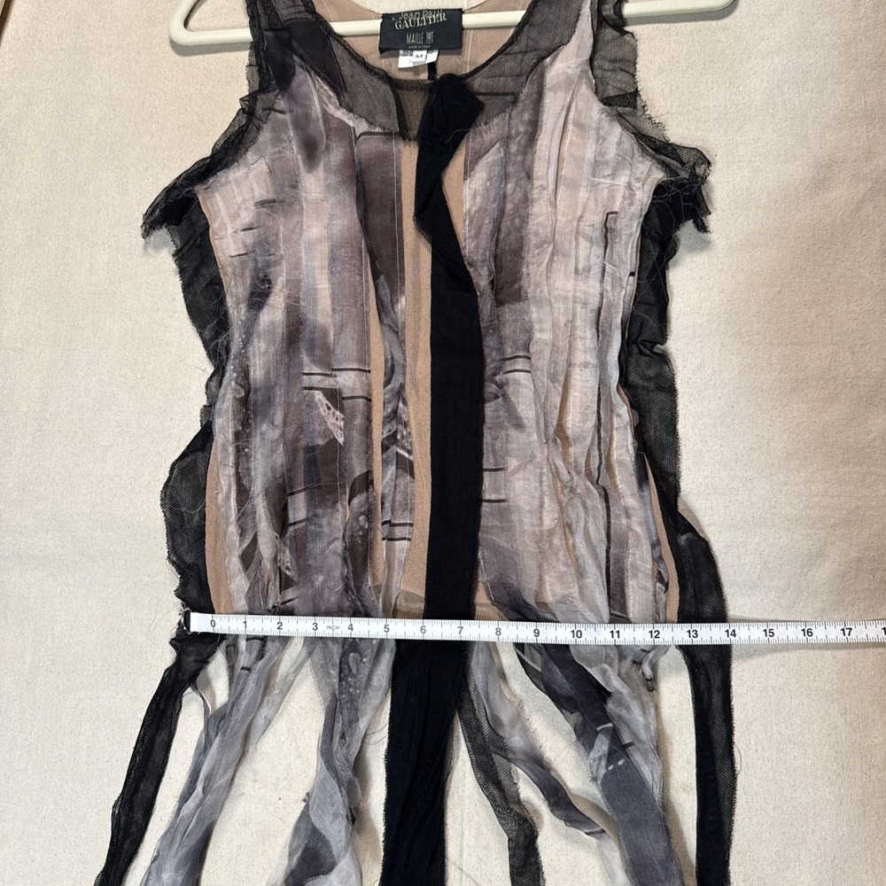 Jean Paul Gaultier Black and Gray Sheer Ribbon Tank Top - Picture 7 of 12